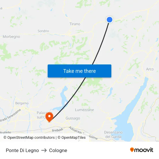Ponte Di Legno to Cologne map
