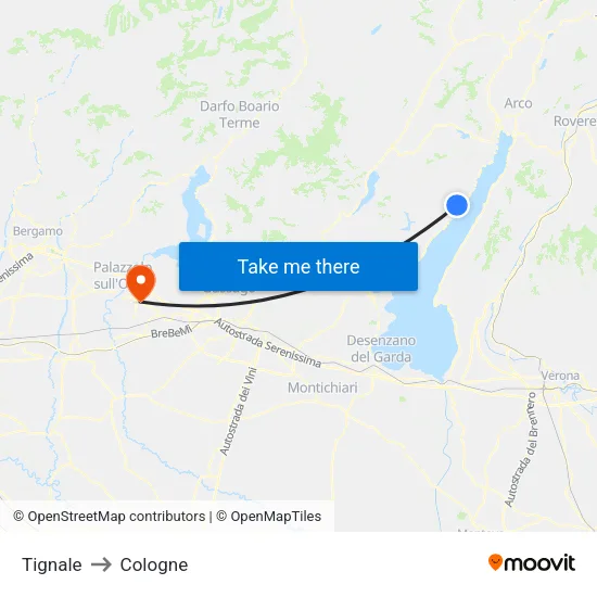 Tignale to Cologne map
