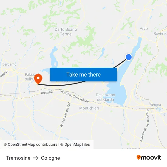 Tremosine to Cologne map