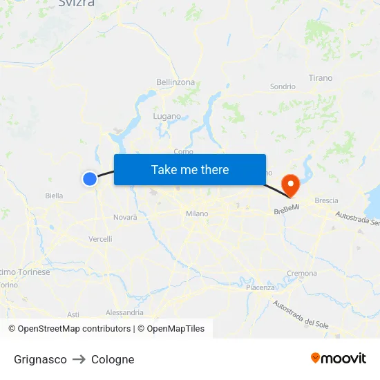 Grignasco to Cologne map