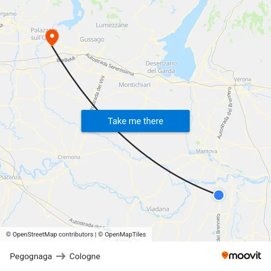Pegognaga to Cologne map