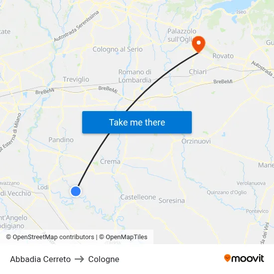 Abbadia Cerreto to Cologne map
