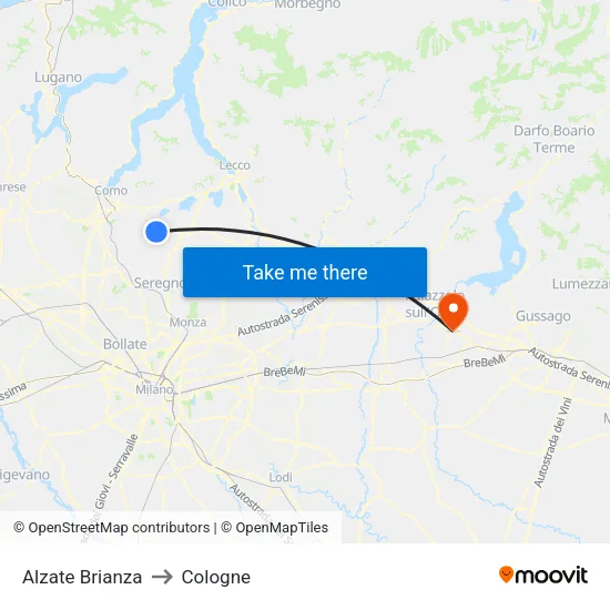 Alzate Brianza to Cologne map