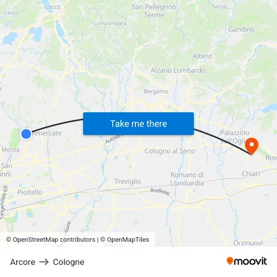 Arcore to Cologne map