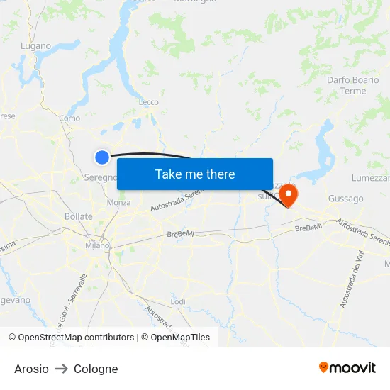 Arosio to Cologne map