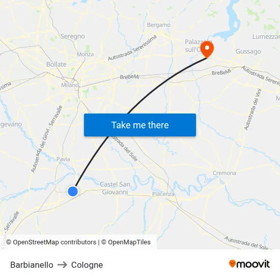 Barbianello to Cologne map