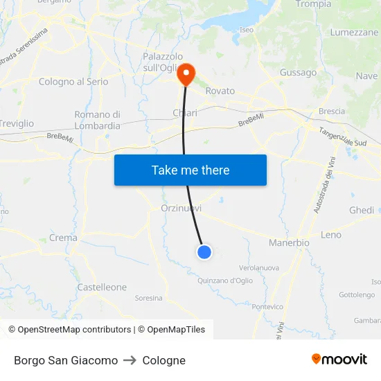 Borgo San Giacomo to Cologne map