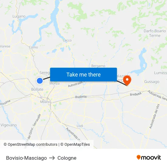 Bovisio-Masciago to Cologne map