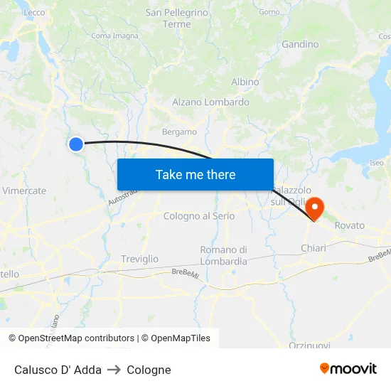 Calusco d'Adda to Cologne map