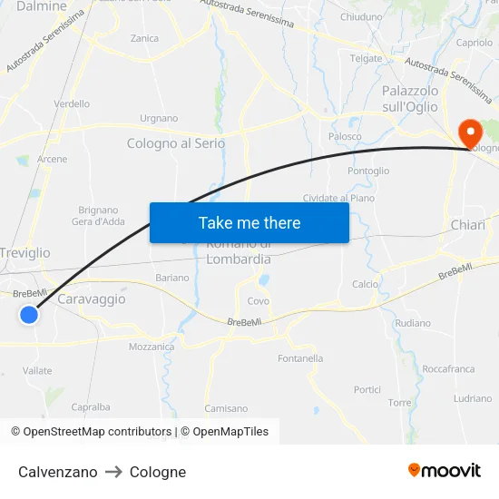 Calvenzano to Cologne map