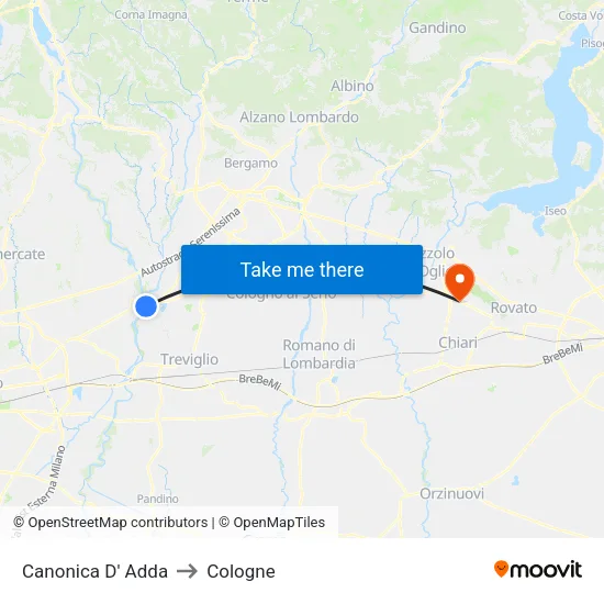 Canonica D' Adda to Cologne map