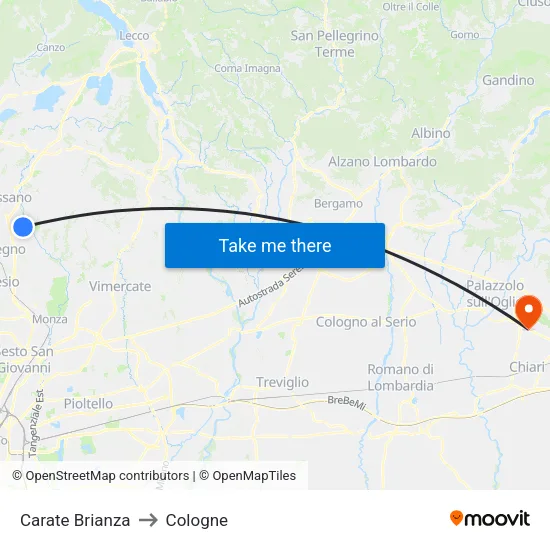 Carate Brianza to Cologne map