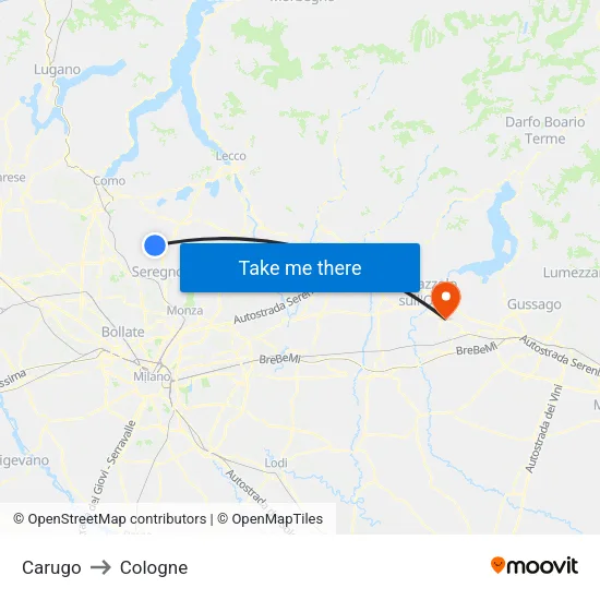 Carugo to Cologne map