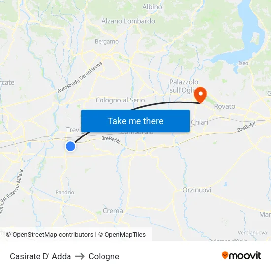 Casirate D' Adda to Cologne map