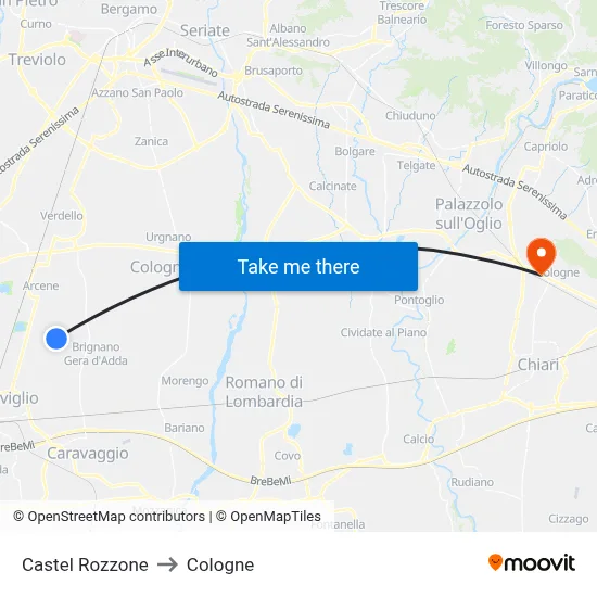 Castel Rozzone to Cologne map