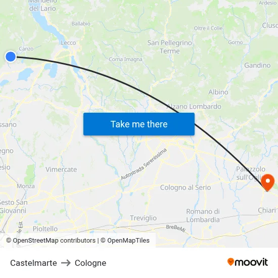 Castelmarte to Cologne map