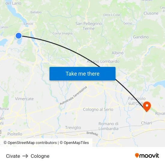 Civate to Cologne map