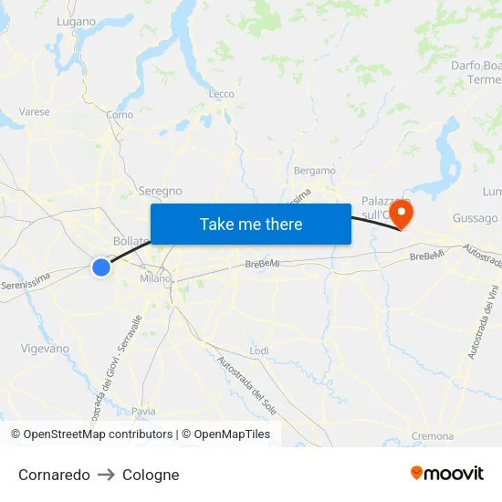 Cornaredo to Cologne map