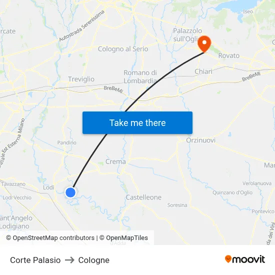 Corte Palasio to Cologne map