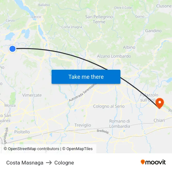 Costa Masnaga to Cologne map