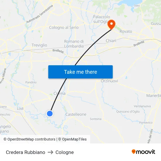 Credera Rubbiano to Cologne map