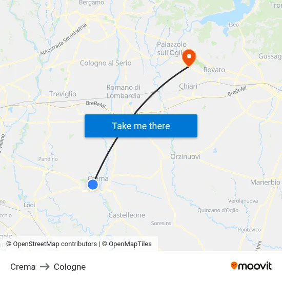 Crema to Cologne map