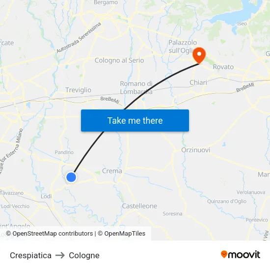 Crespiatica to Cologne map
