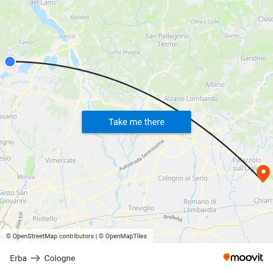 Erba to Cologne map