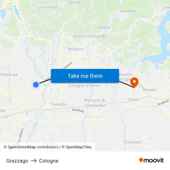 Grezzago to Cologne map