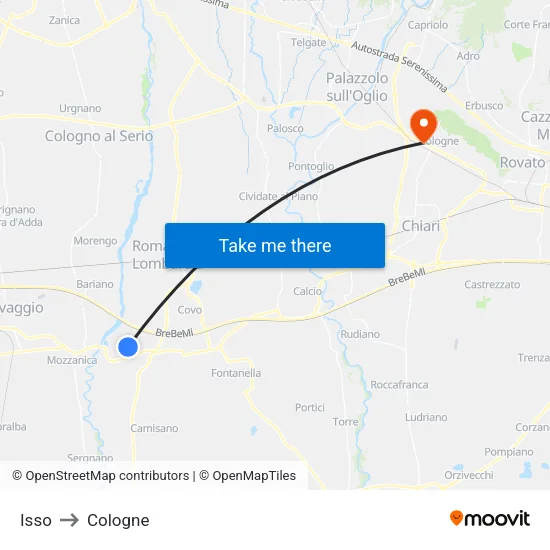 Isso to Cologne map