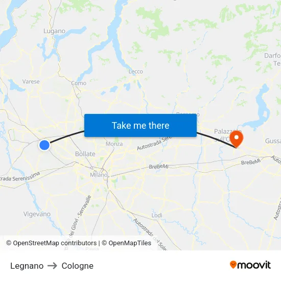 Legnano to Cologne map