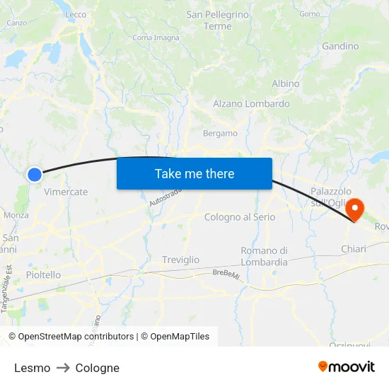 Lesmo to Cologne map