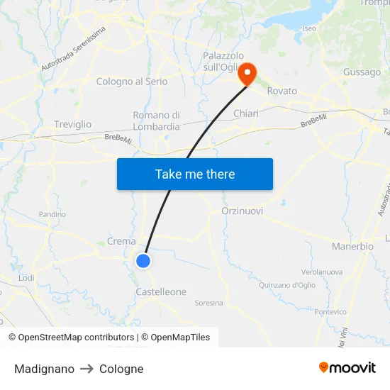 Madignano to Cologne map