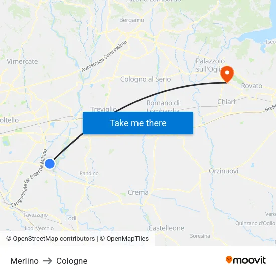 Merlino to Cologne map