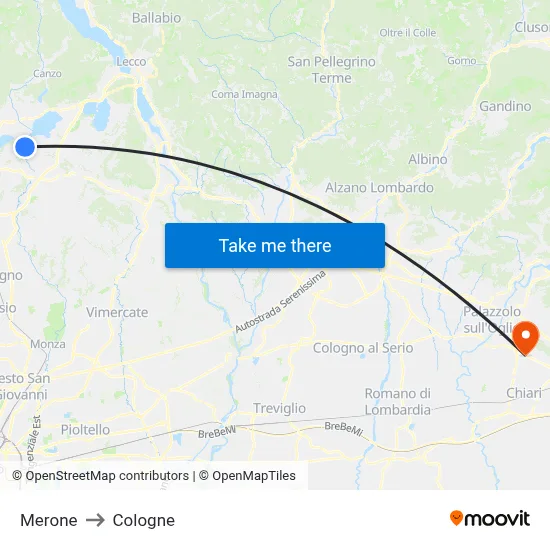 Merone to Cologne map