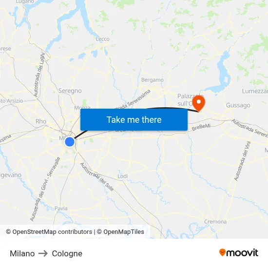 Milan to Cologne map