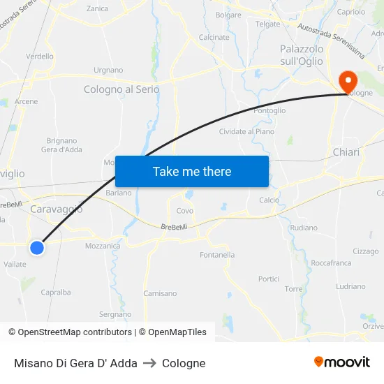 Misano di Gera d'Adda to Cologne map