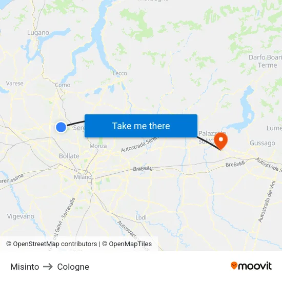 Misinto to Cologne map