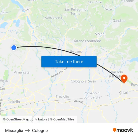 Missaglia to Cologne map