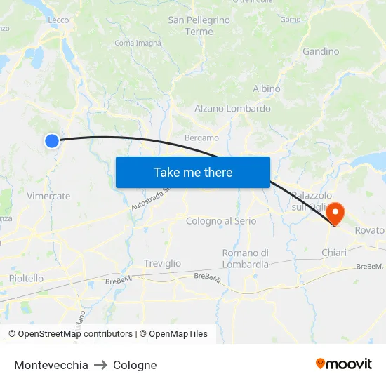 Montevecchia to Cologne map