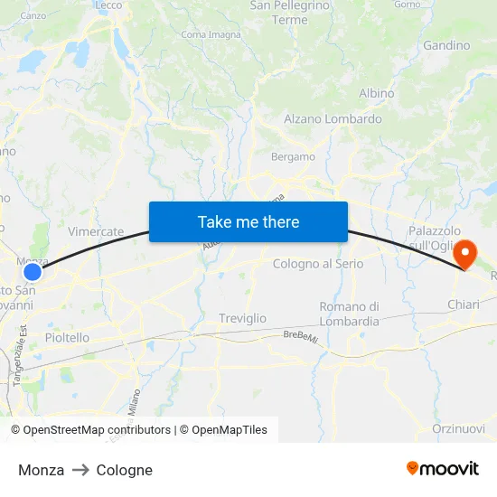 Monza to Cologne map