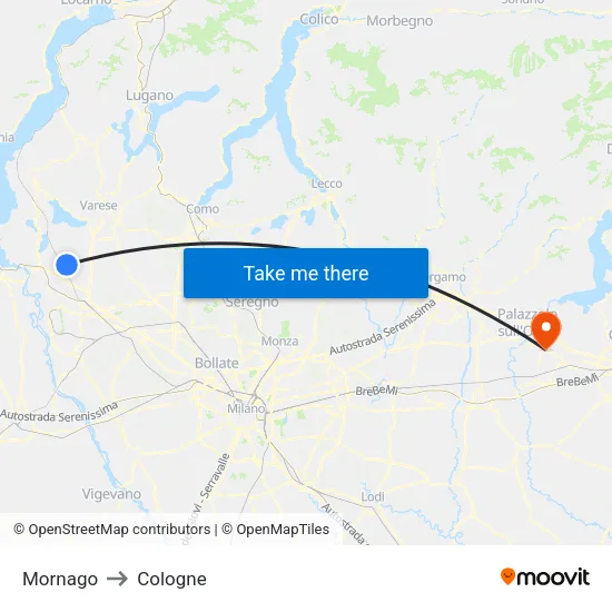 Mornago to Cologne map