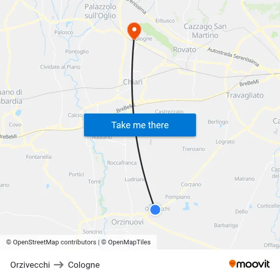 Orzivecchi to Cologne map