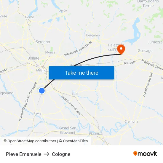 Pieve Emanuele to Cologne map