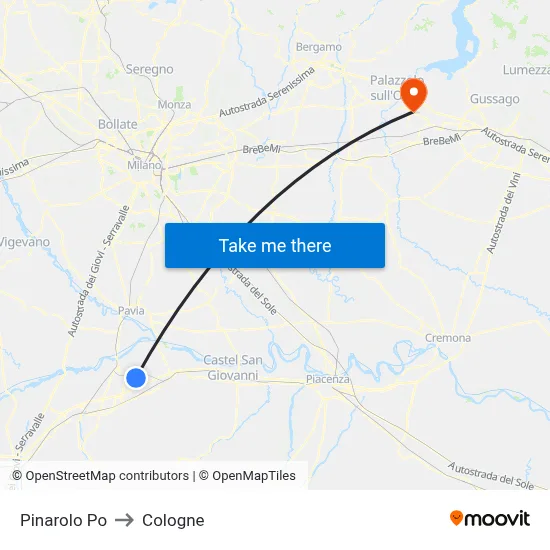 Pinarolo Po to Cologne map