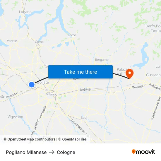 Pogliano Milanese to Cologne map