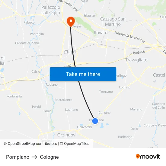 Pompiano to Cologne map