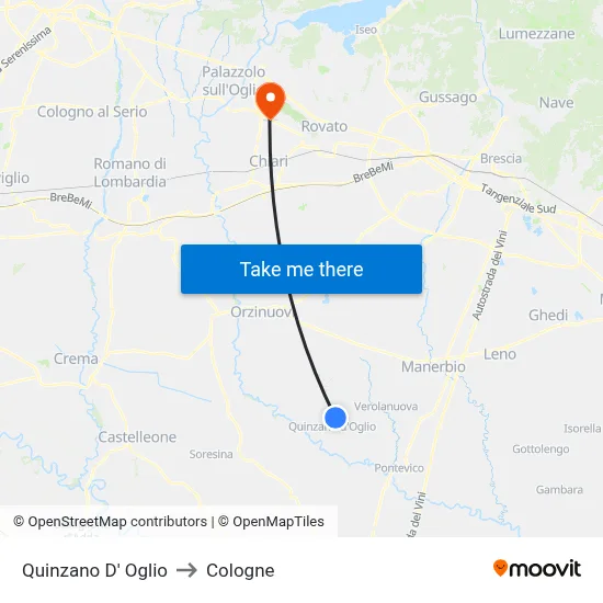 Quinzano D' Oglio to Cologne map