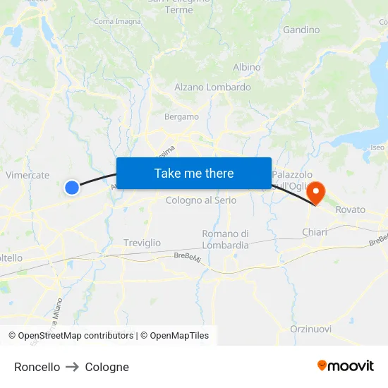 Roncello to Cologne map