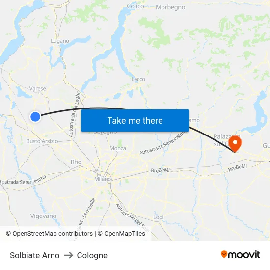 Solbiate Arno to Cologne map